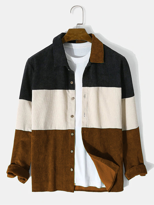 Zwart/bruin Corduroy Patchwork Shirt met lange mouwen