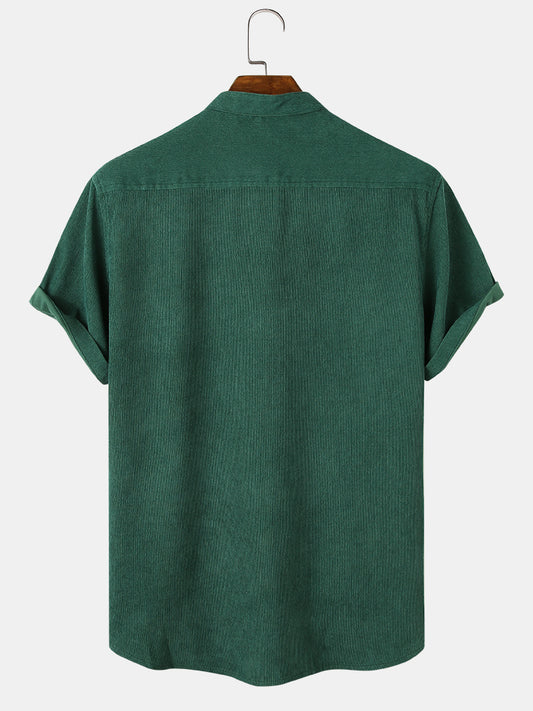 Groen Corduroy Shirt met korte mouwen en Mao kraag